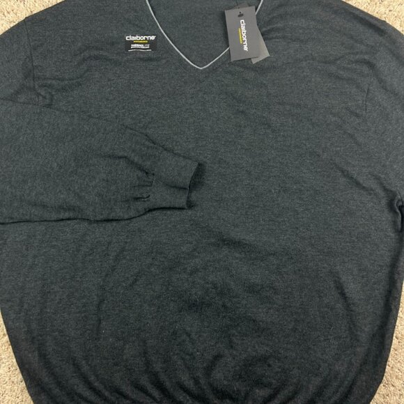 Claiborne Performance Men's Gray V Neck Long Sleeve Knit Sweater Size 3XLT NWT - Picture 1 of 6